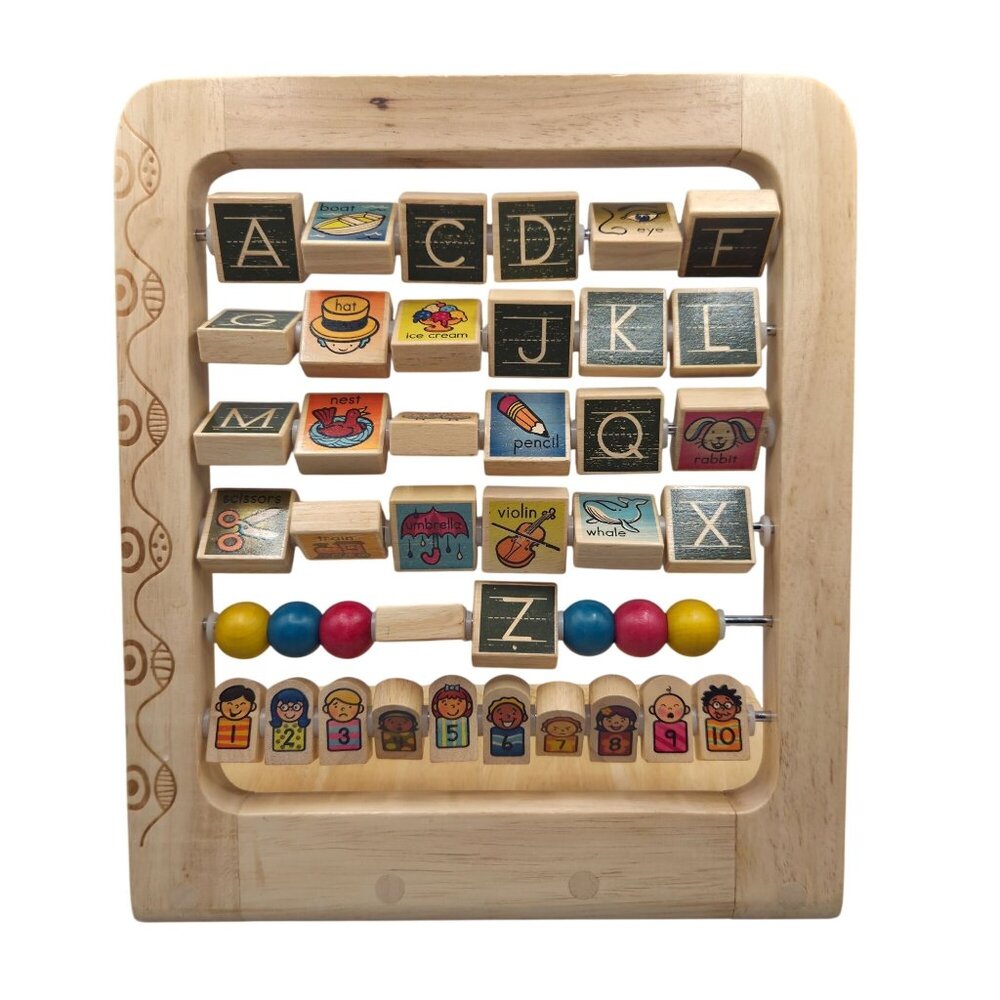 Wooden Alphabet Learning Toy Rotating Blocks Beads For Toddlers B Toys